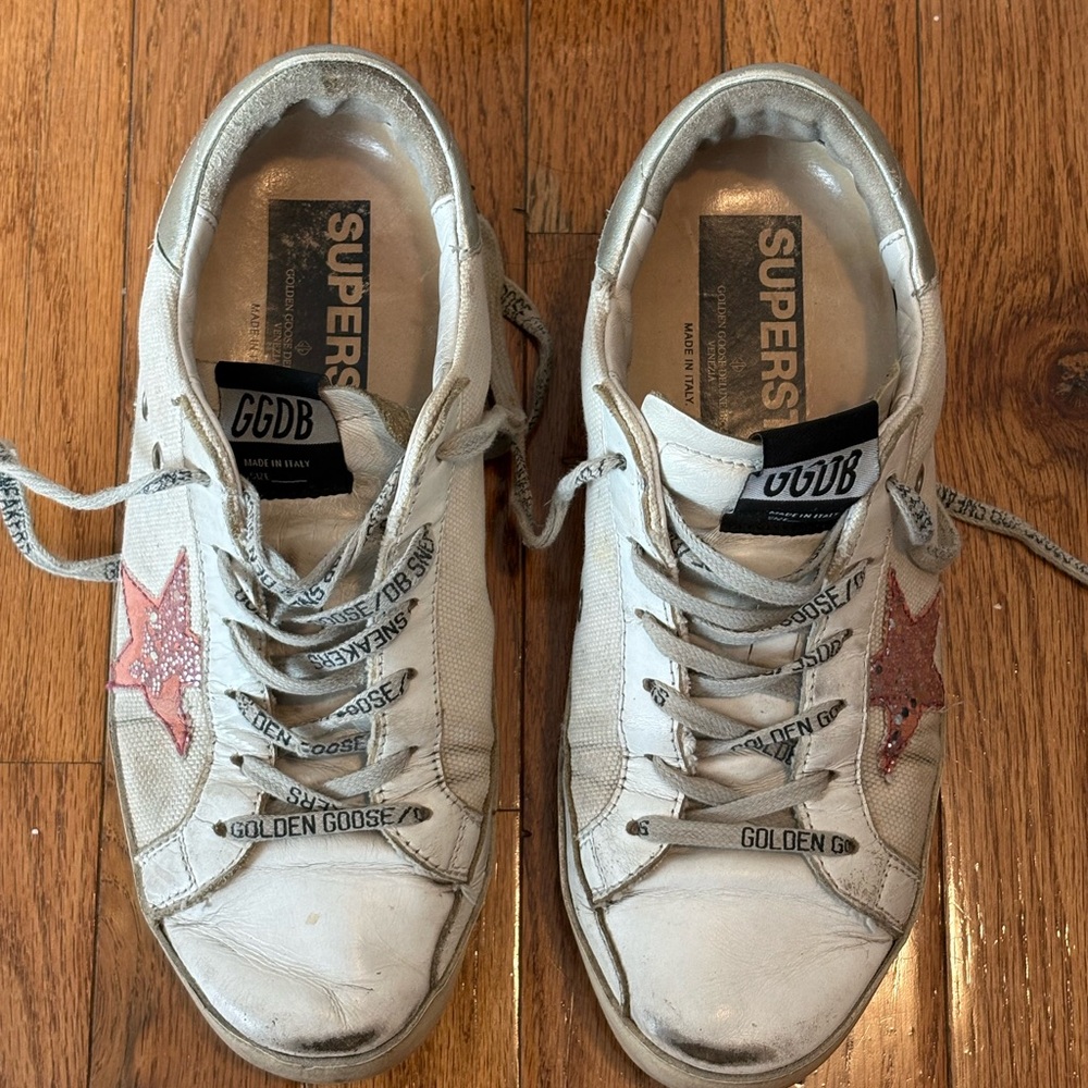 Golden Goose White Sneakers with Pink Star